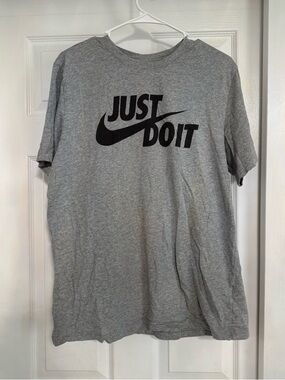 Nike Gray 'Just Do It' Short Sleeve Tee with Black Logo